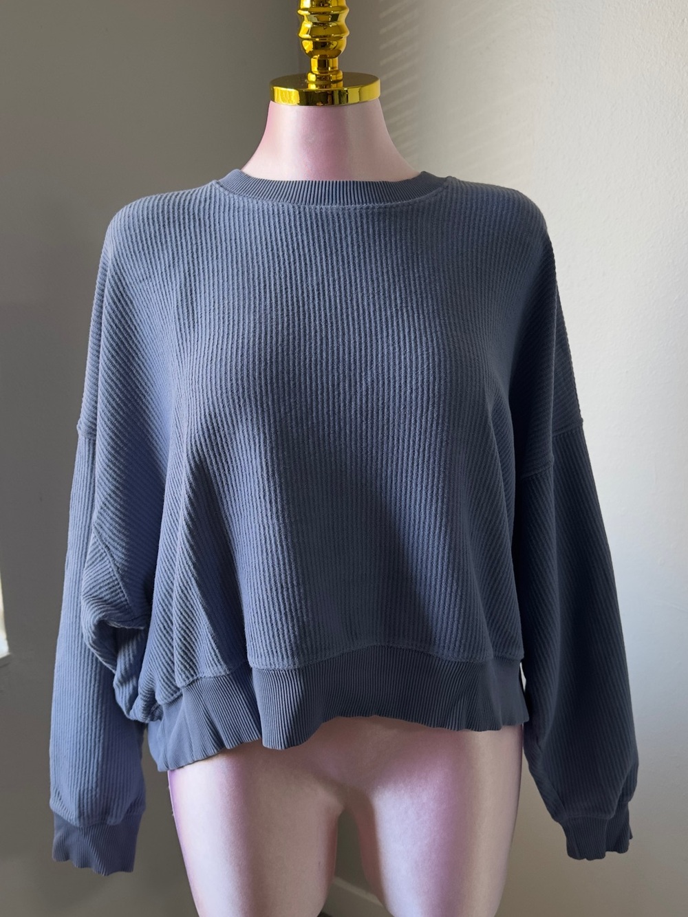 aerie Ribbed Crewneck Sweater in Slate Blue-Grey